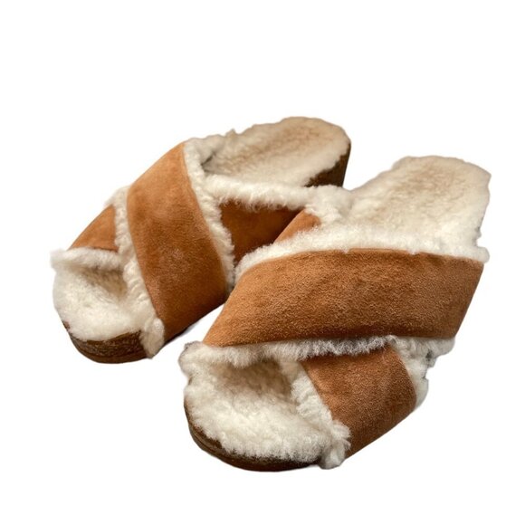 NWOT Jenni Kayne Shearling-Lined Suede Crossover Sandal Saddle Size 37 - Picture 10 of 12